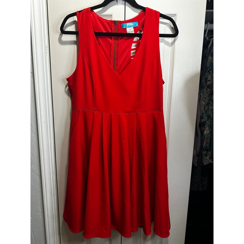Buttons Red Dress Size L with Zip Back